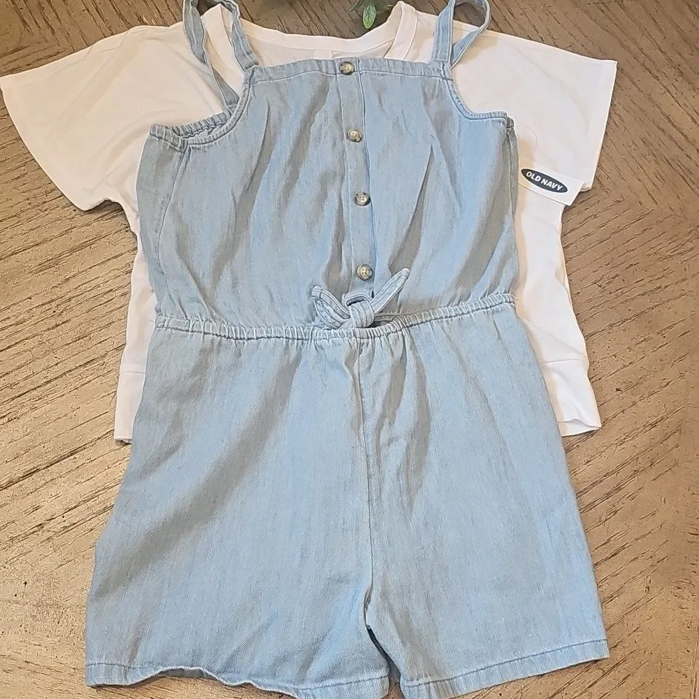 Old Navy Light Blue Denim Kids Romper  Set  10-12 NWT